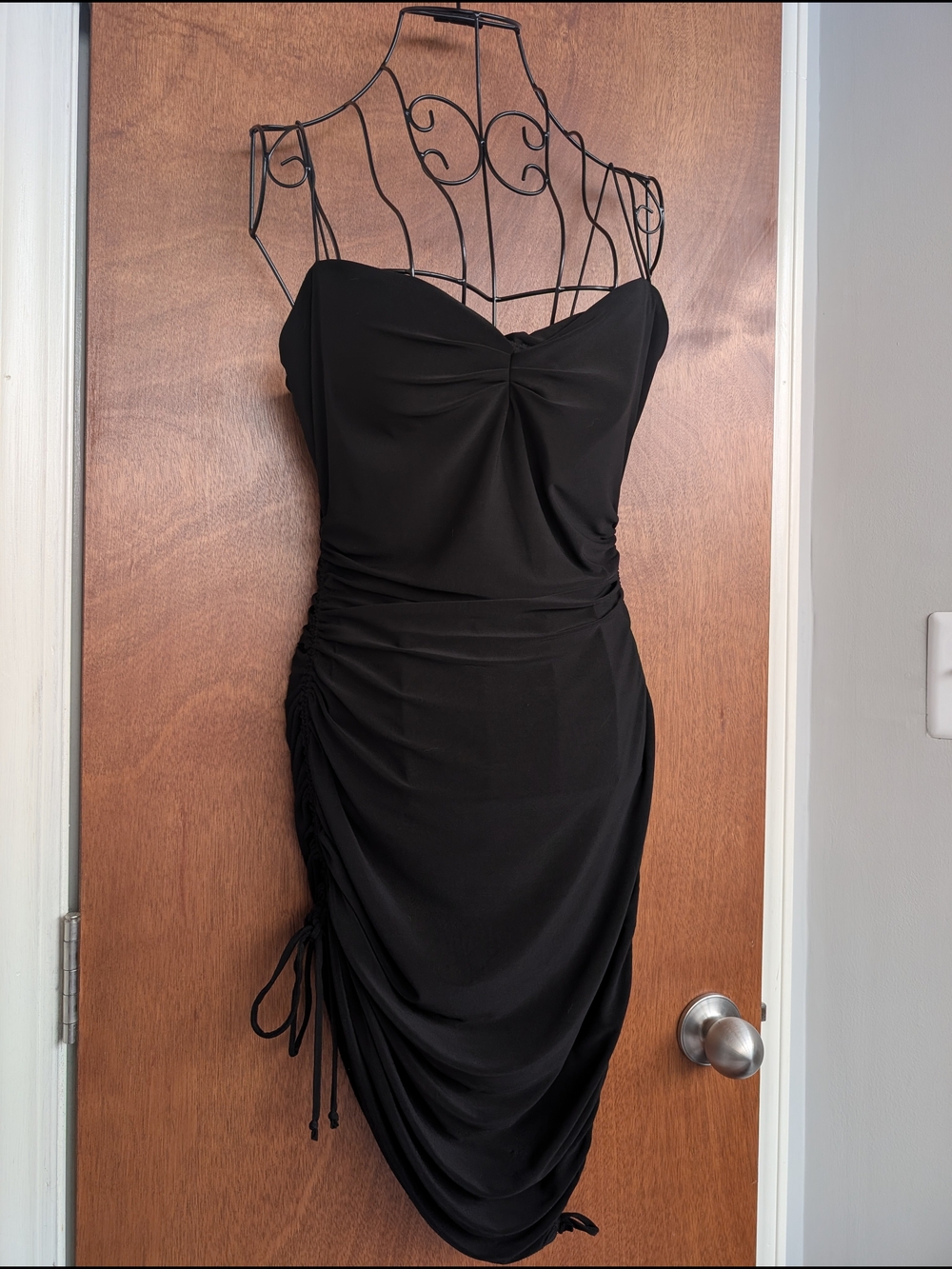 Black Ruched Bodycon Dress with Spaghetti Straps
